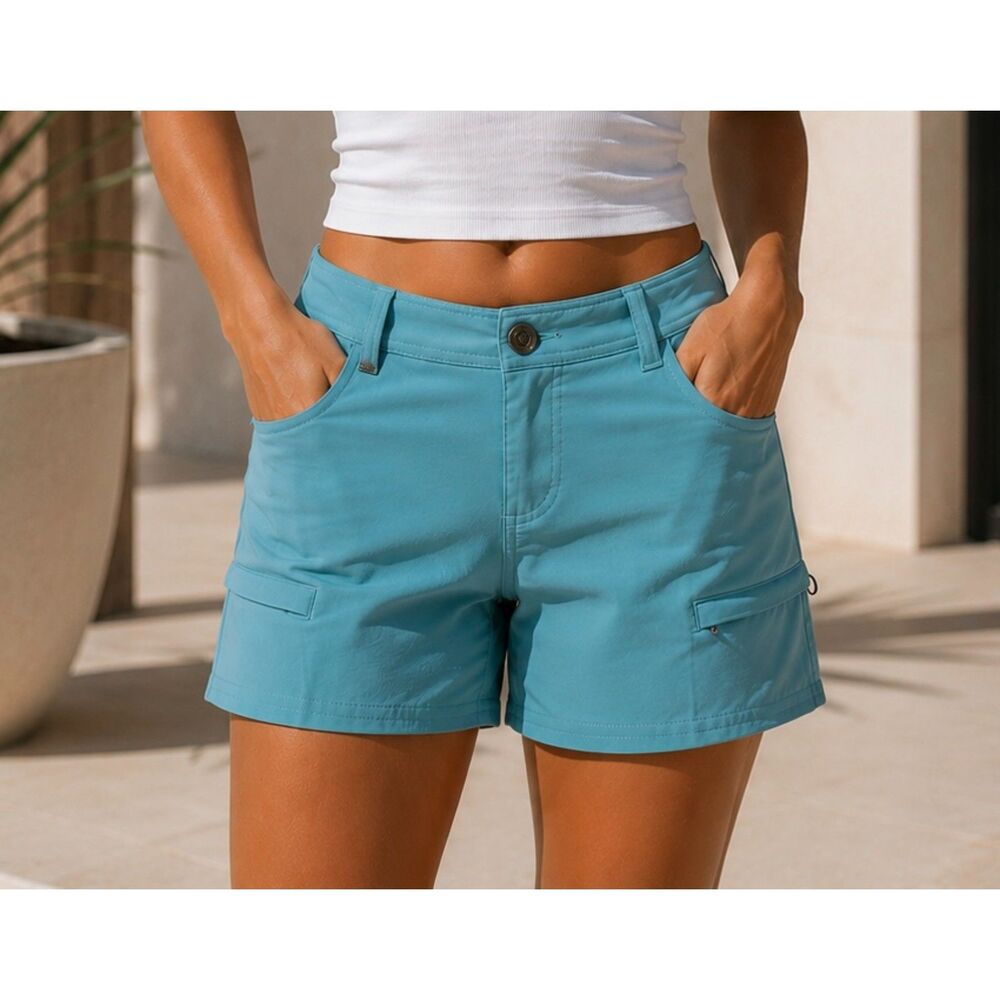 KUHL Womens Size 2 Aqua Blue Hiking Cargo Shorts Stretch Outdoor Lightweight